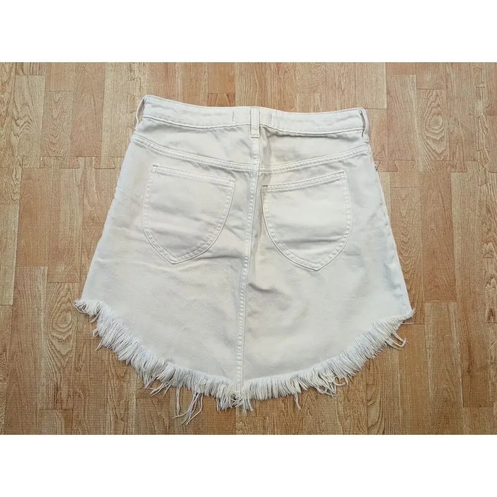 Free People We The Free Bailey Raw Hem Denim Frayed Mini Skirt Ivory Womens 28